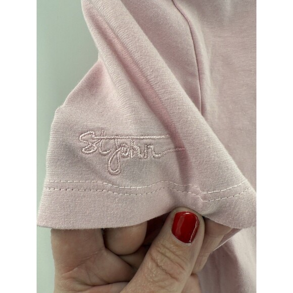 ST John Sport Essentials Marie Gray Easy Wear Pink Tee Size Small USA Made - Picture 3 of 10